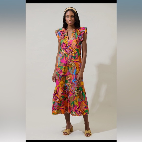 SugarLips Milana Floral Dynamite Button Midi Dress - Picture 5 of 7